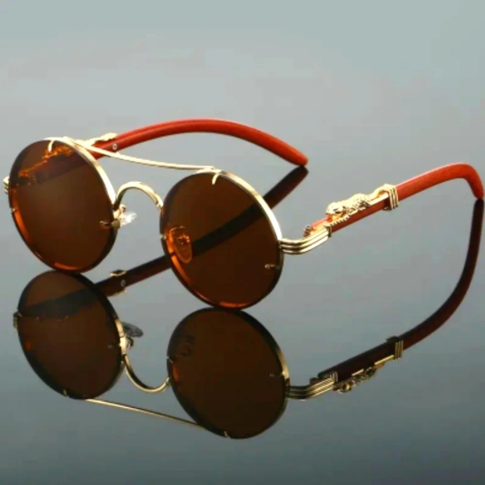 Unisex Round Gold and Brown Sunglasses